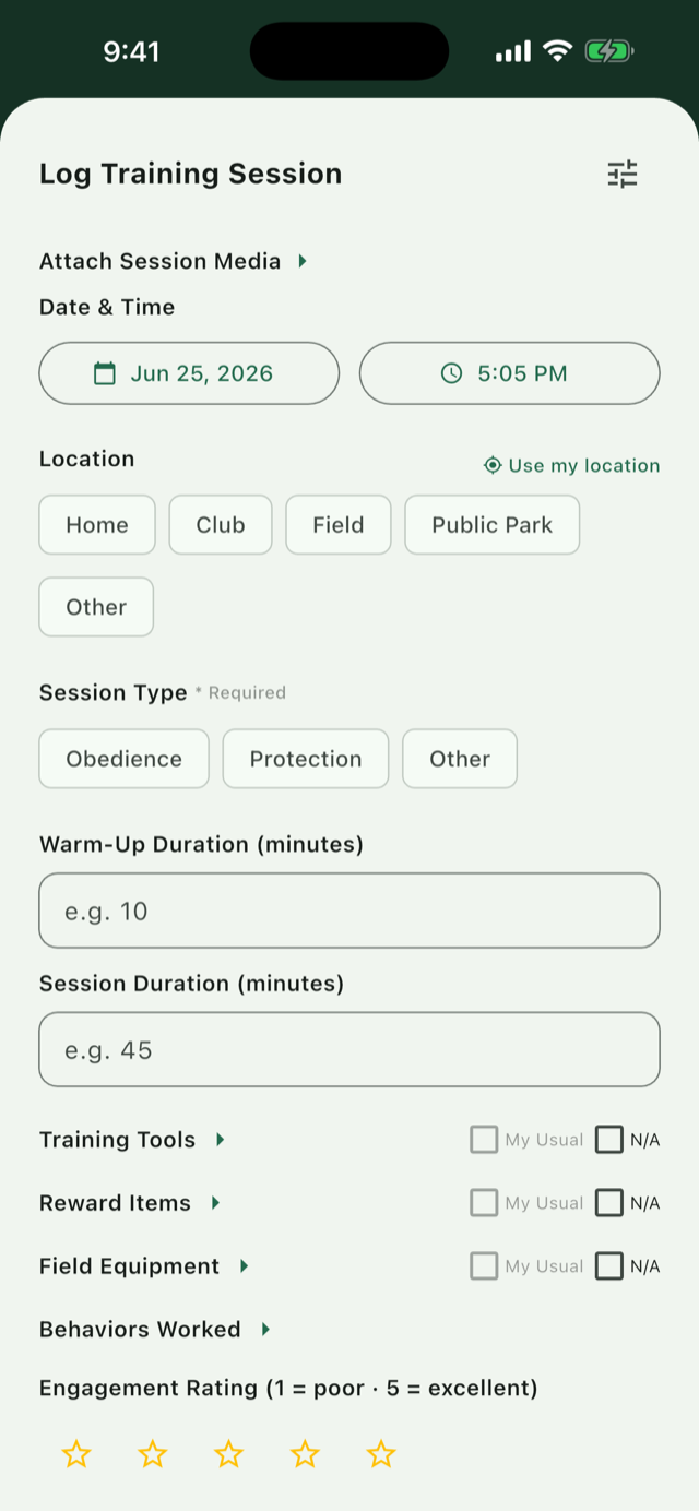 Log a training session