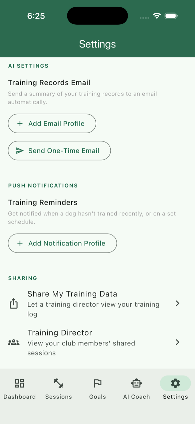 AI email summaries, training-reminder push notifications, and sharing your log with a Training Director